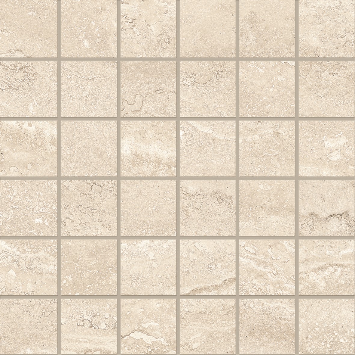 Emil Dual Travertine Mosaico White Poro Chiuso 5x5 cm/Netz 30x30x0,9 cm Silktech R10B rektifiziert 