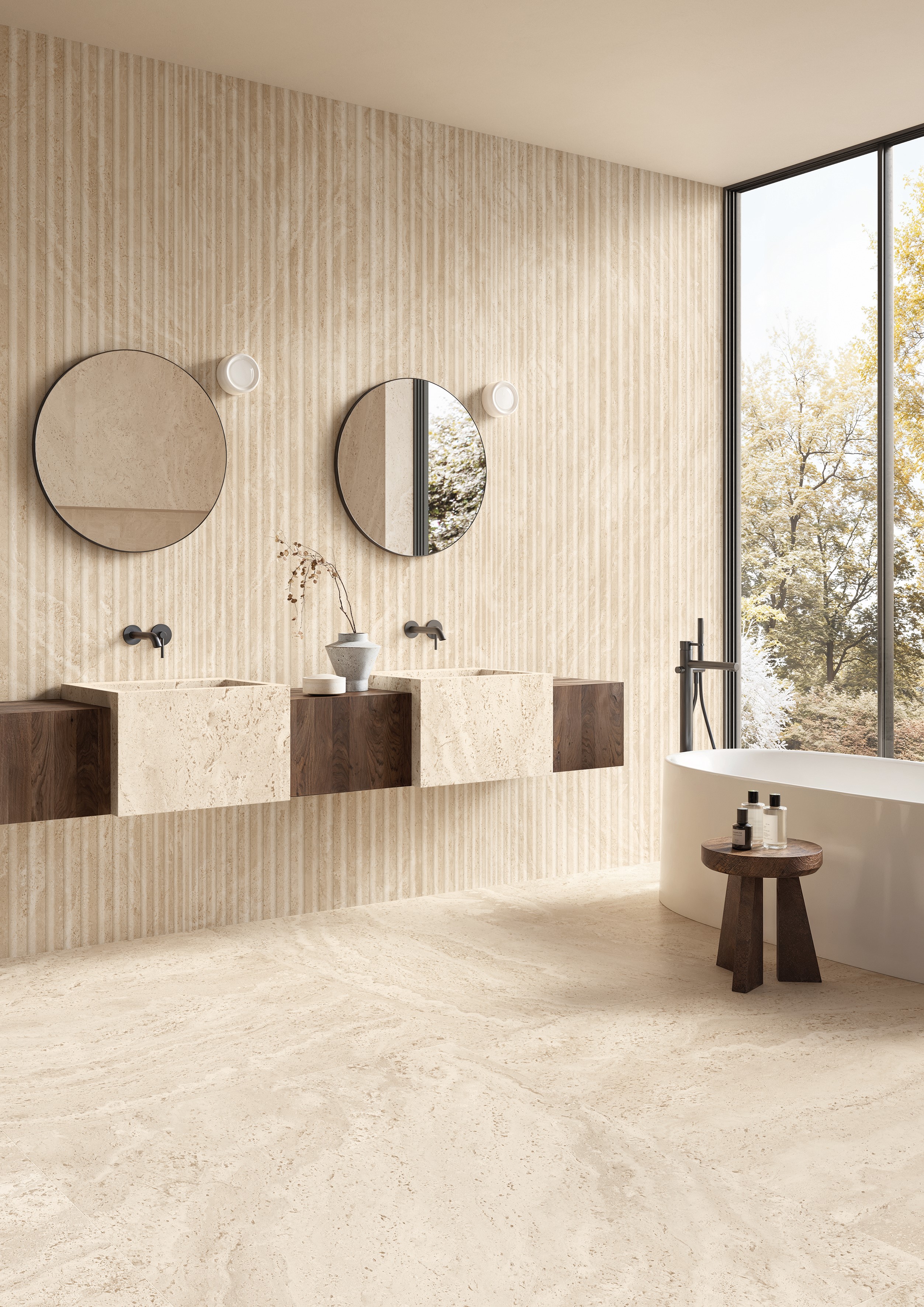 Emil Dual Travertine Beige Poro Chiuso 30x60x0,9 cm Silktech R10B rektifiziert  