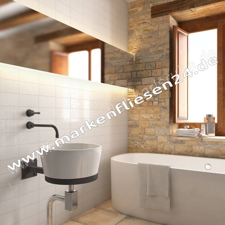 Vives Raspail blanco 10x20 cm Relief-Dekor weiß glänzend