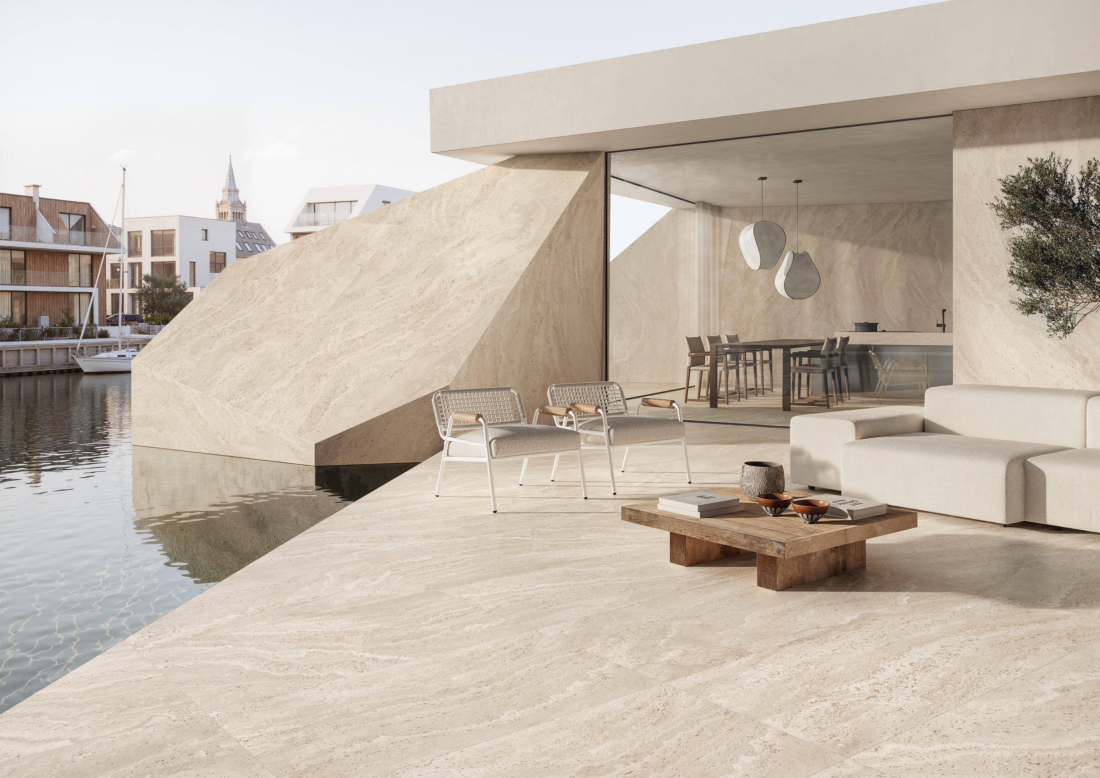 Emil Dual Travertine Beige Poro Aperto Terrassenplatte 60x120x2 cm Naturale R11B rektifiziert 