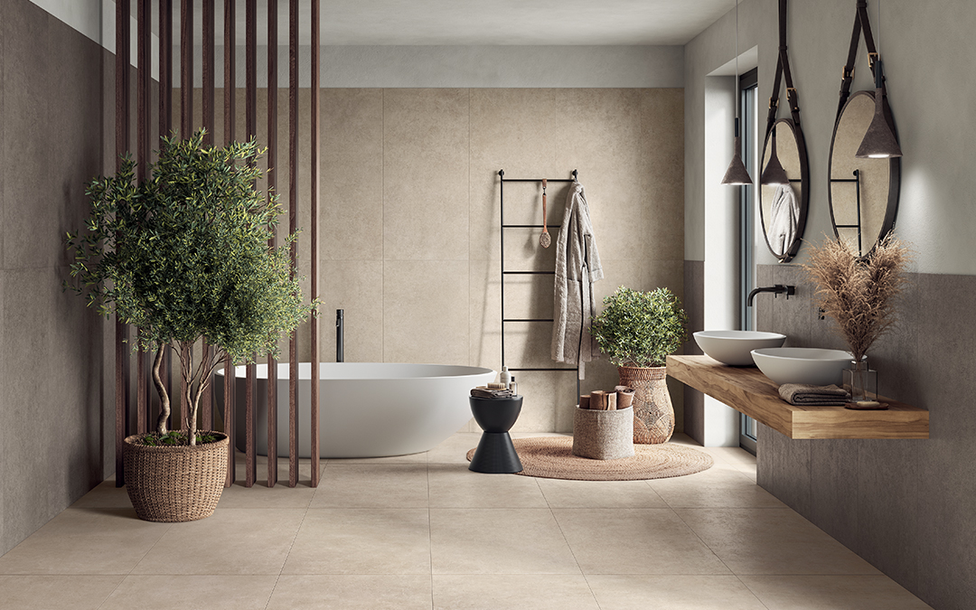 Castelvetro Terrae Sand 100x100 cm Feinsteinzeug Betonoptik R10B           