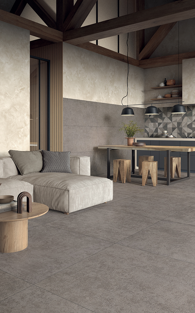 Castelvetro Terrae Smoke 100x100 cm Feinsteinzeug Betonoptik R10B             