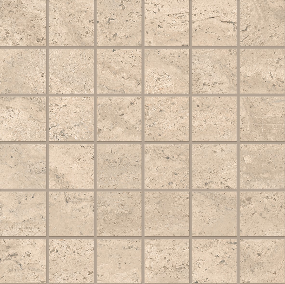 Emil Dual Travertine Mosaico Beige Poro Aperto 5x5 cm/Netz 30x30x0,9 cm Silktech R10B rektifiziert