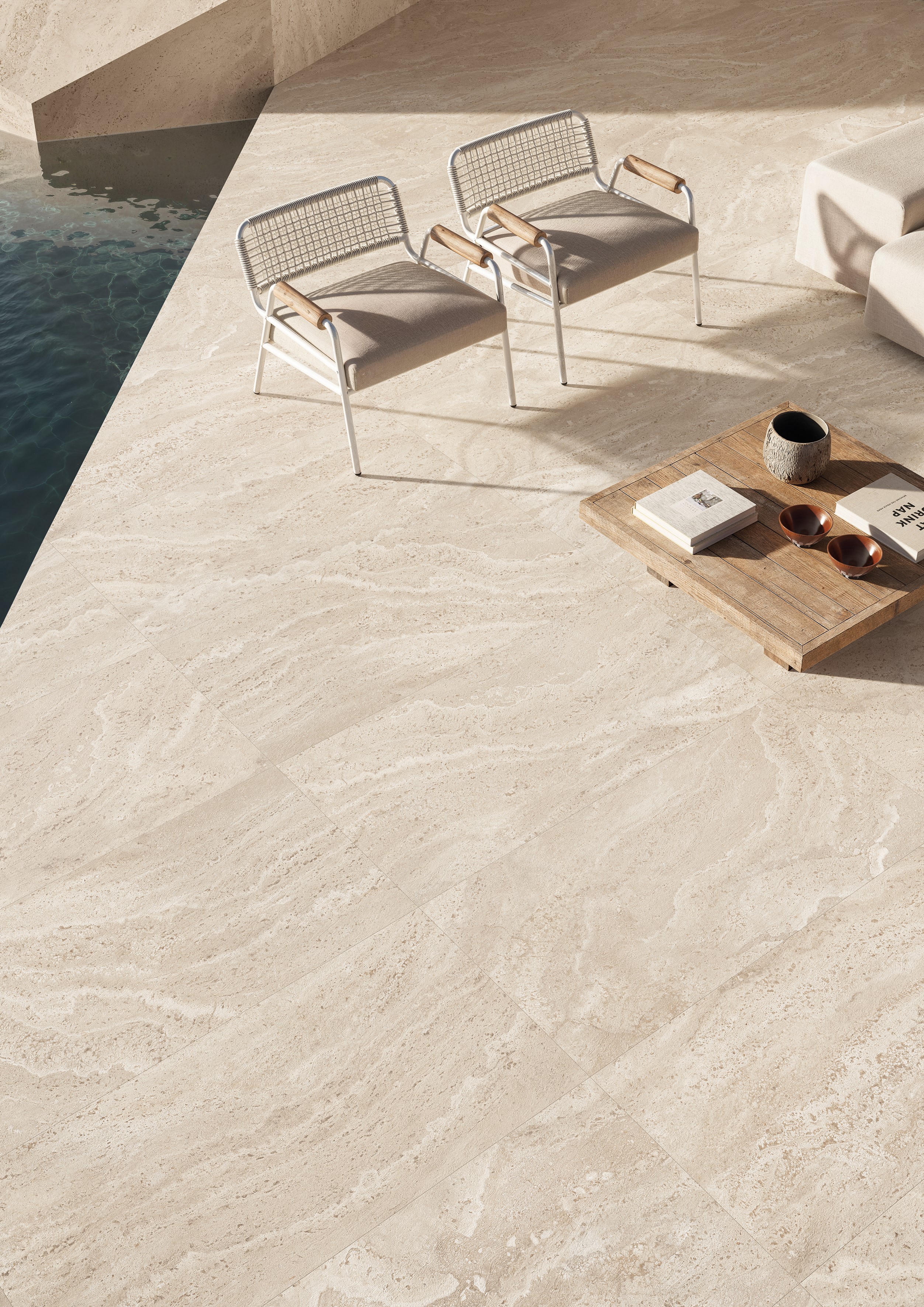 Emil Dual Travertine Beige Poro Aperto Terrassenplatte 60x120x2 cm Naturale R11B rektifiziert 