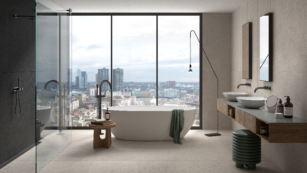 Castelvetro Konkrete Bianco 100x100 cm Feinsteinzeug Zementoptik R10B       