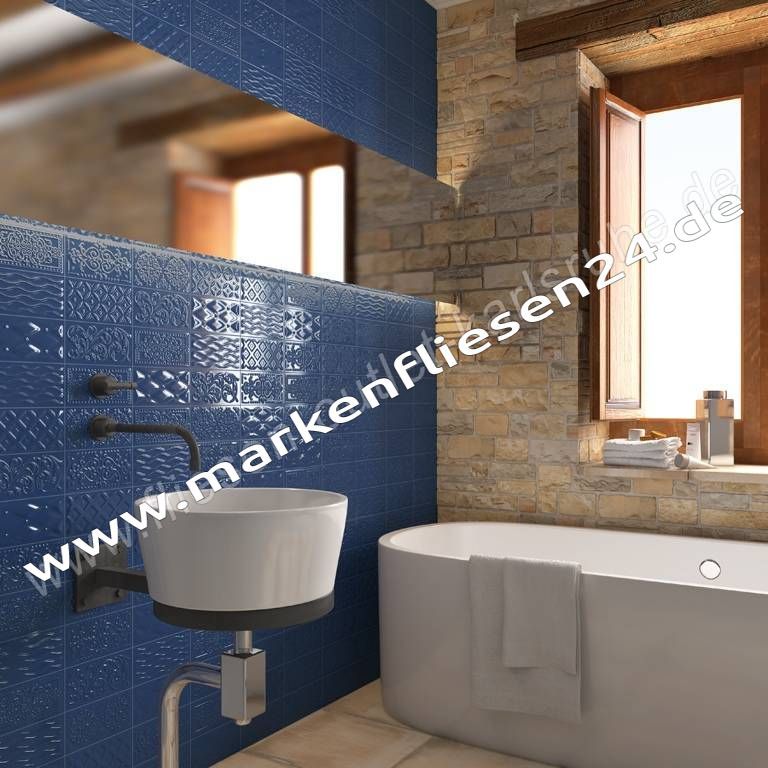 Vives Raspail marino 10x20 cm Relief-Dekor marineblau glänzend