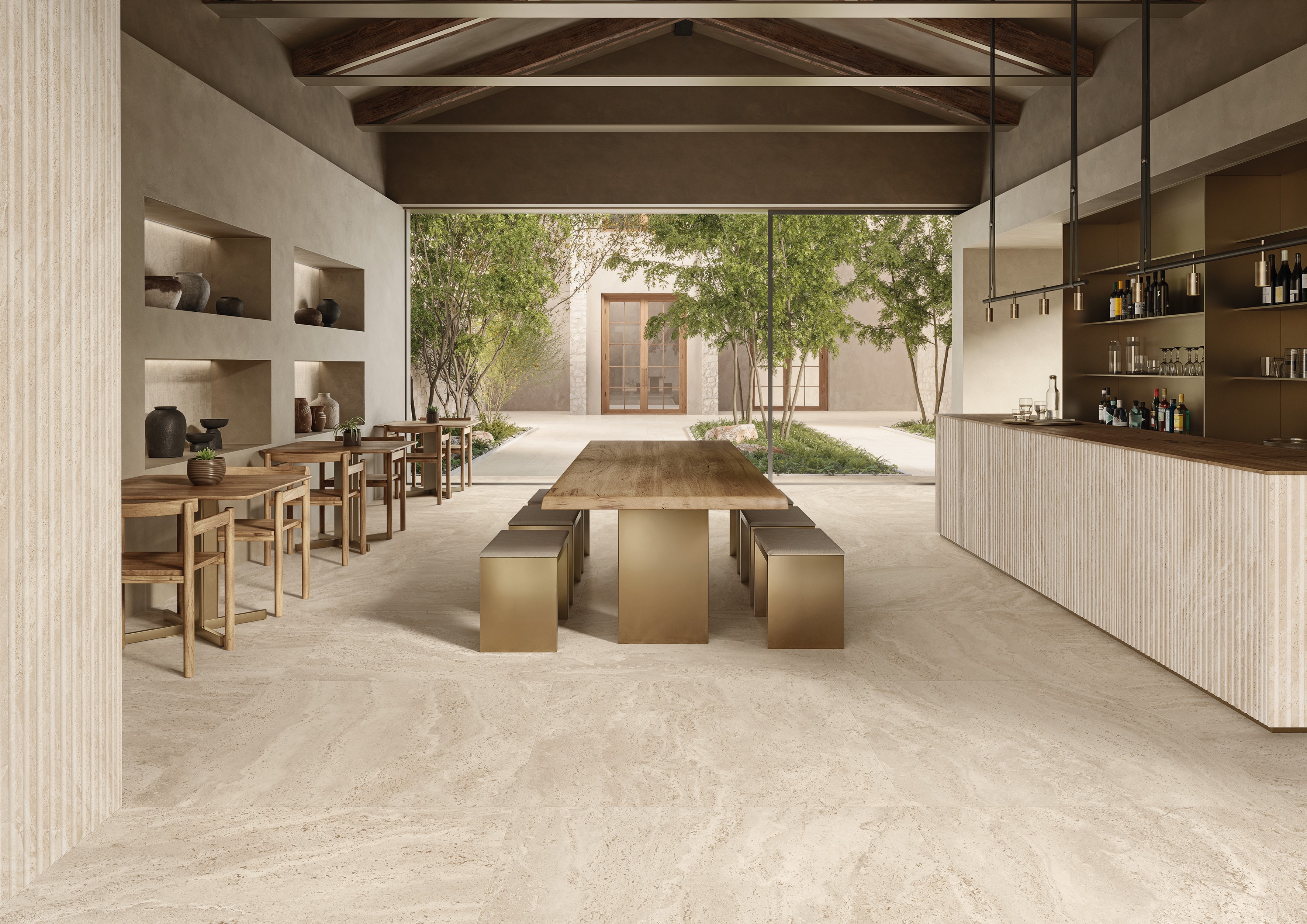 Emil Dual Travertine Beige Poro Chiuso 30x60x0,9 cm Silktech R10B rektifiziert  