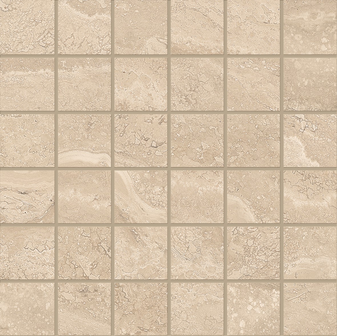 Emil Dual Travertine Mosaico Beige Poro Chiuso 5x5 cm/Netz 30x30x0,9 cm Silktech R10B rektifiziert 