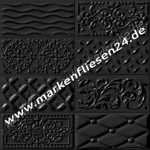 Vives Raspail negro 10x20 cm Relief-Dekor schwarz glänzend