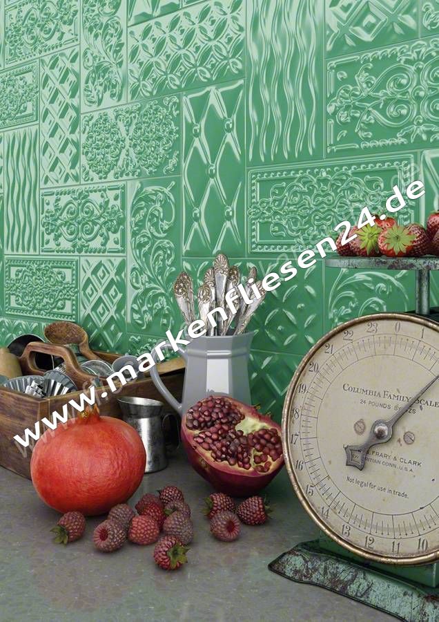 Vives Raspail oliva 10x20 cm Relief-Dekor olive glänzend