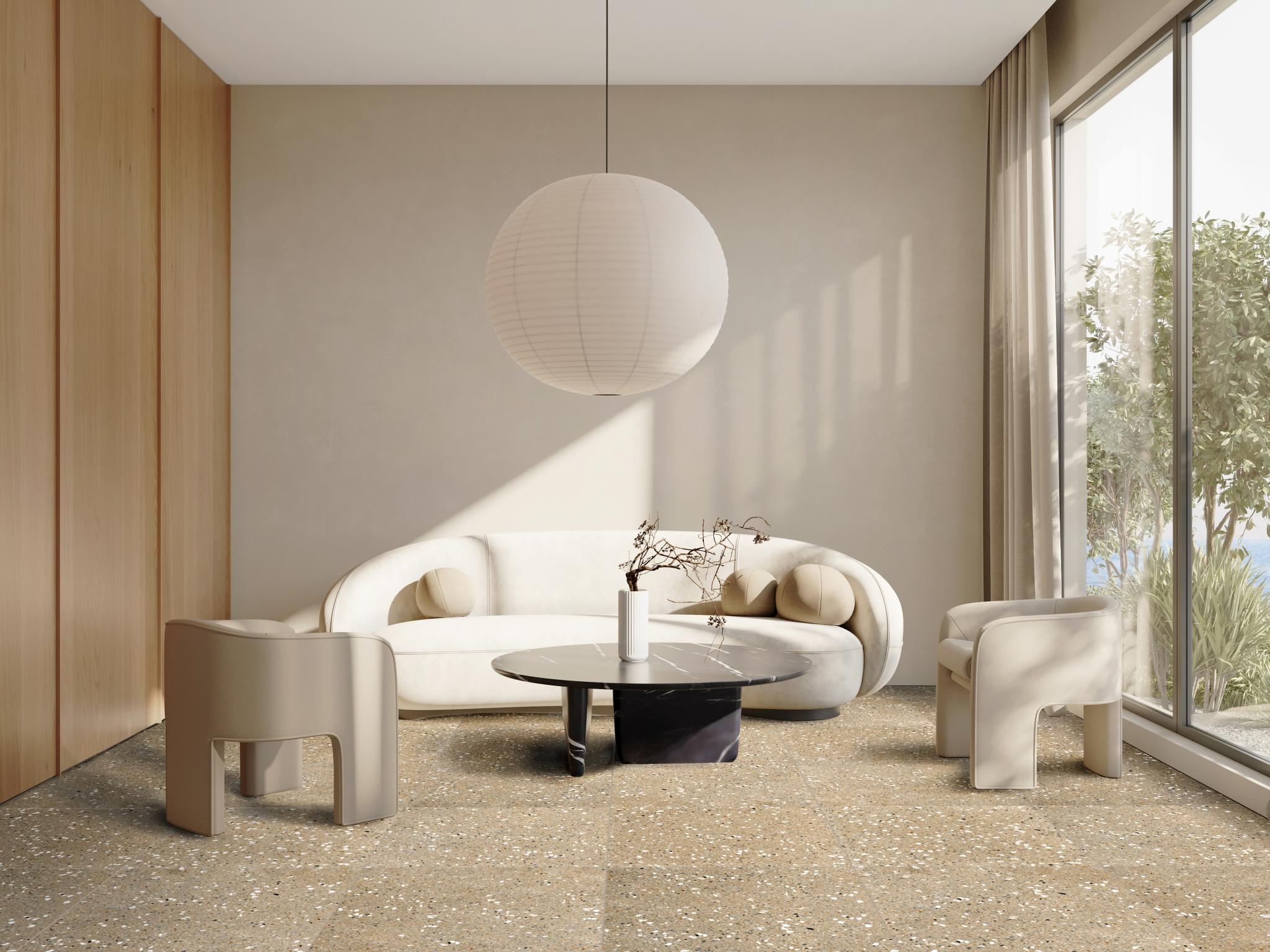 Revoir Paris Re-Bel Taupe 100x100 cm Terrazzo-Optik R10     