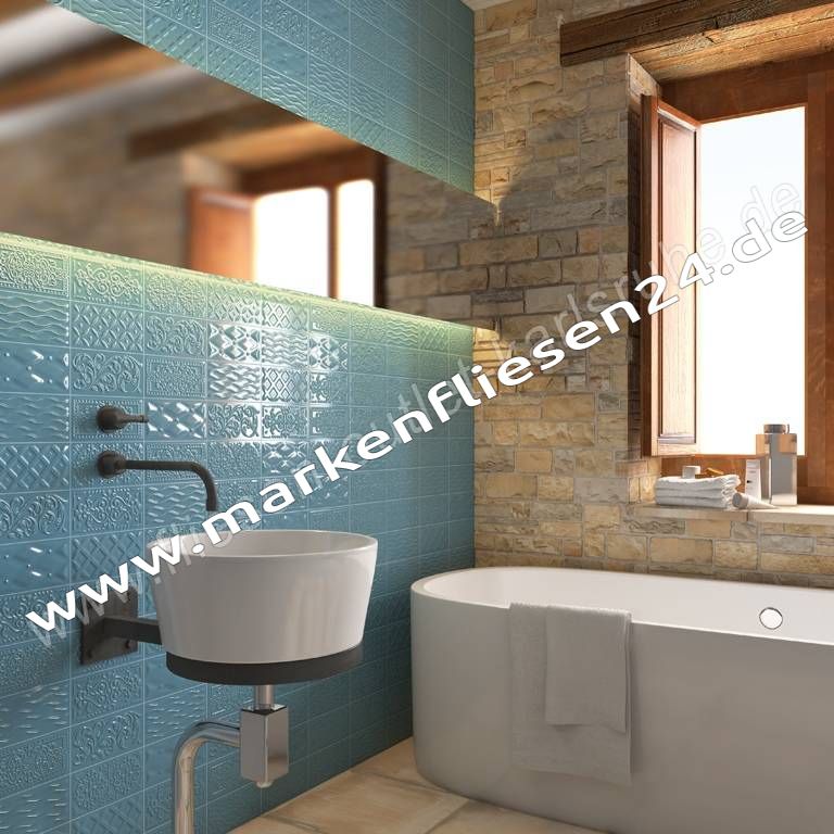 Vives Raspail celeste 10x20 cm Relief-Dekor himmelblau glänzend