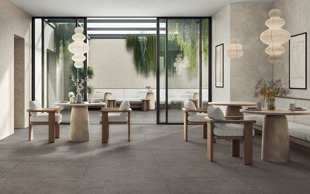 Castelvetro Terrae Smoke 100x100 cm Feinsteinzeug Betonoptik R10B             