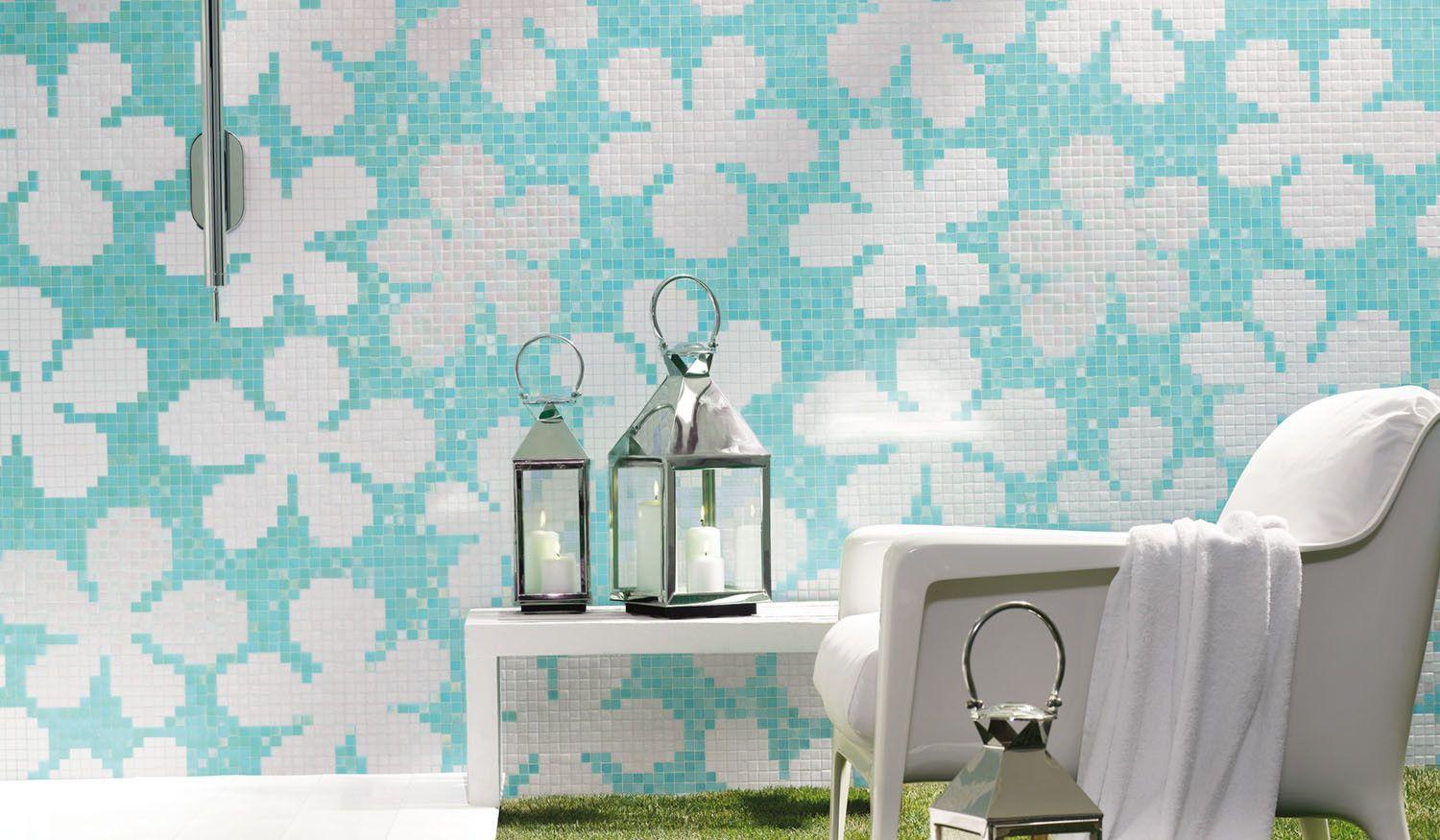 Bisazza Dekor Glas Flowers New Blue 129,1x290,5 cm