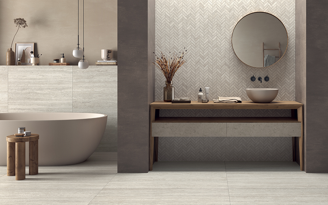 Castelvetro Firenze Greige 60x120 cm Travertin Feinsteinzeug R10B         