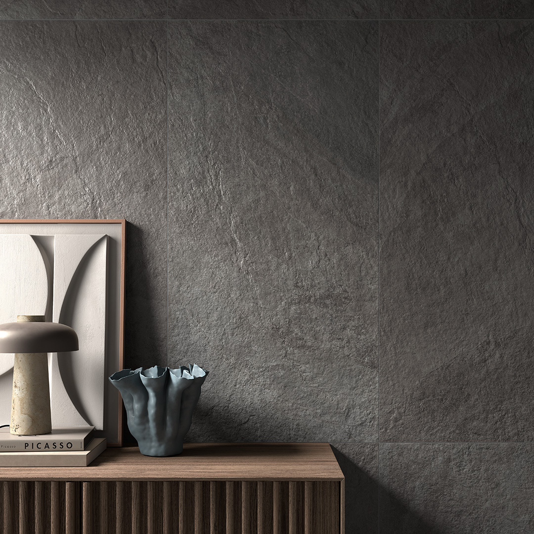 Castelvetro Slate Antracite 100x100 cm Feinsteinzeug Schieferoptik R10B               