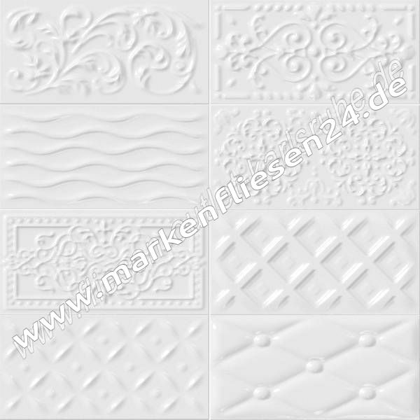 Vives Raspail blanco 10x20 cm Relief-Dekor weiß glänzend