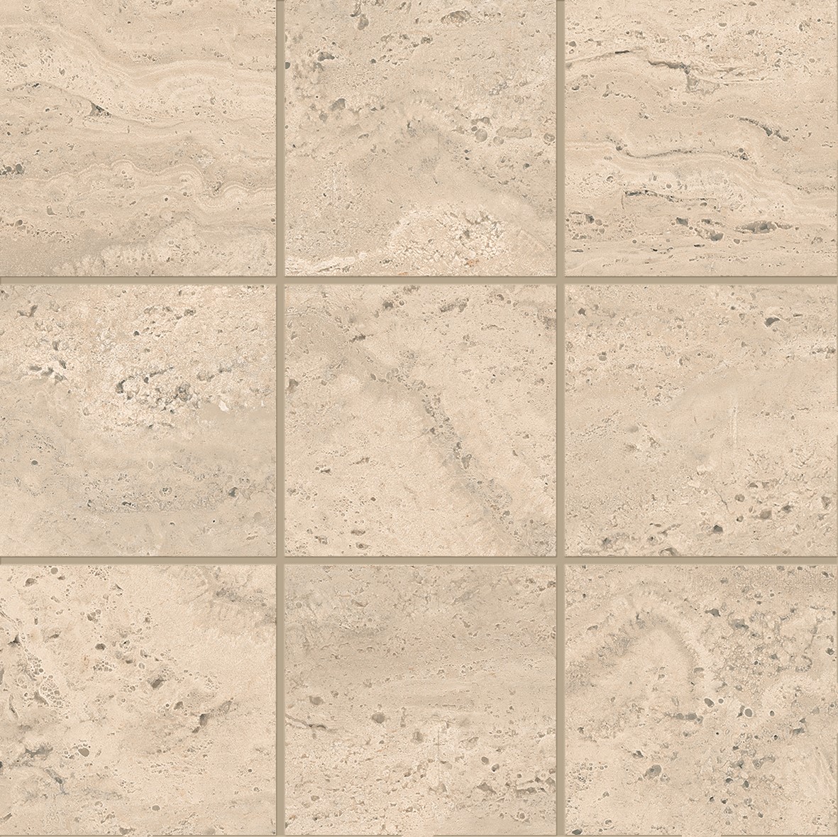 Emil Dual Travertine Mosaico Beige Poro Aperto 10x10 cm/Netz 30x30x0,95 cm Naturale R10B rektifiziert 