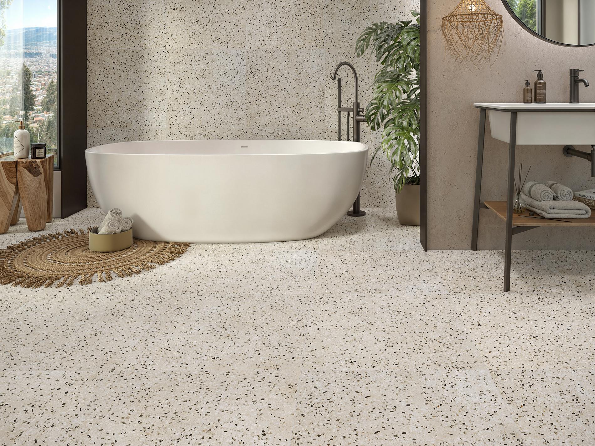 Revoir Paris Re-Bel Petrol 100x100 cm Terrazzo-Optik R10     