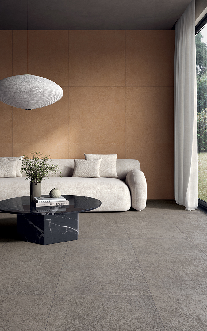 Castelvetro Terrae Smoke 100x100 cm Feinsteinzeug Betonoptik R10B             