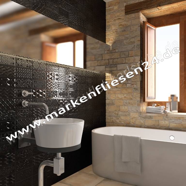 Vives Raspail negro 10x20 cm Relief-Dekor schwarz glänzend