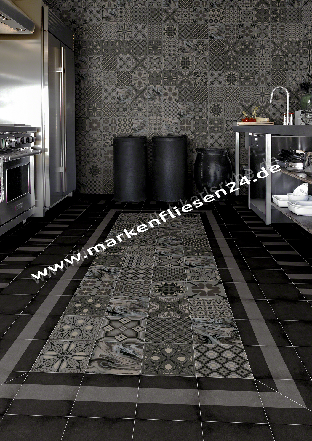 Vives 1900 Dekorfliese 20x20 cm Tassel Grafito mehrfarbig