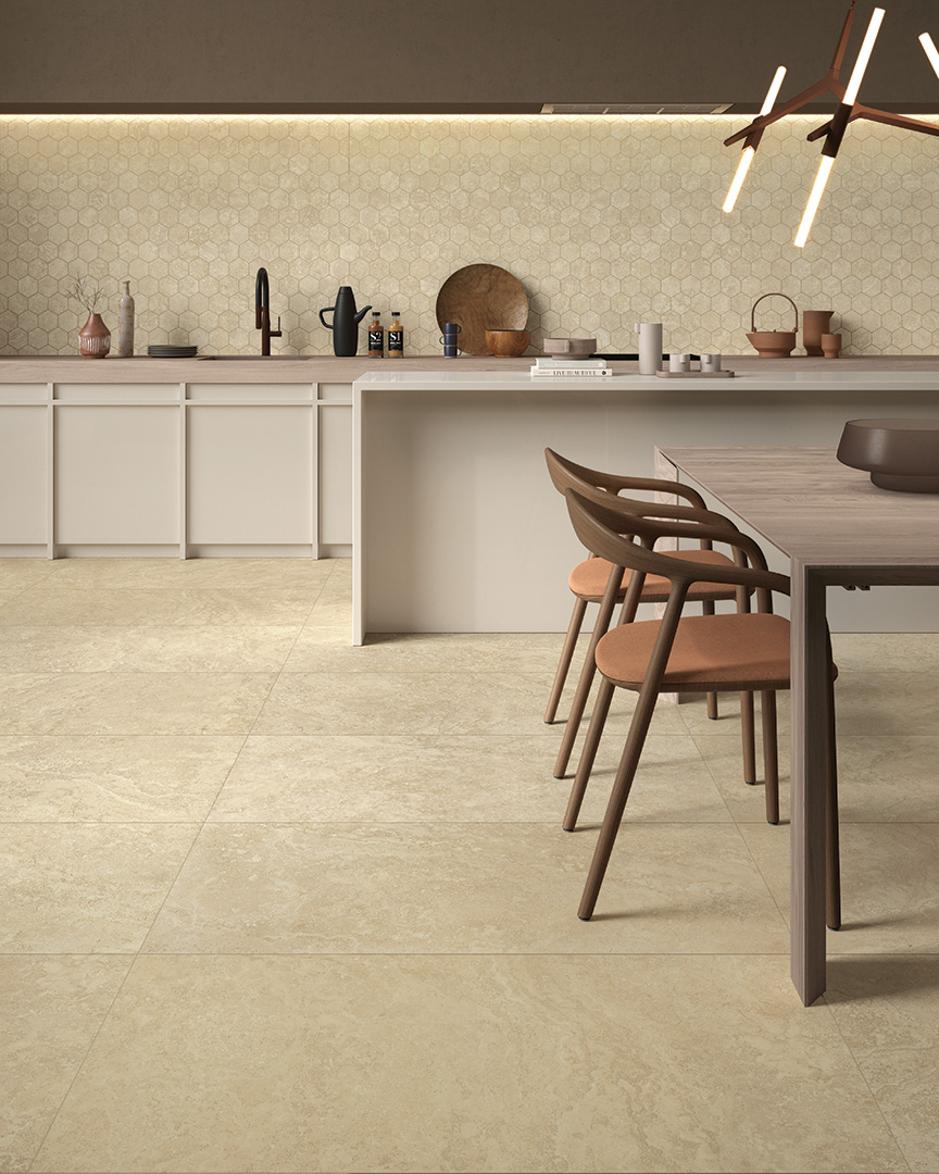 Castelvetro Roma Beige 60x120 cm Travertin Feinsteinzeug R10B           