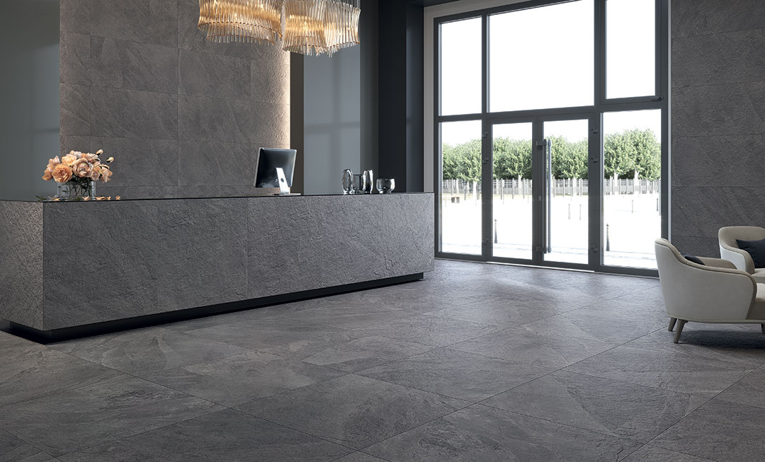Castelvetro Slate Antracite 100x100 cm Feinsteinzeug Schieferoptik R10B               