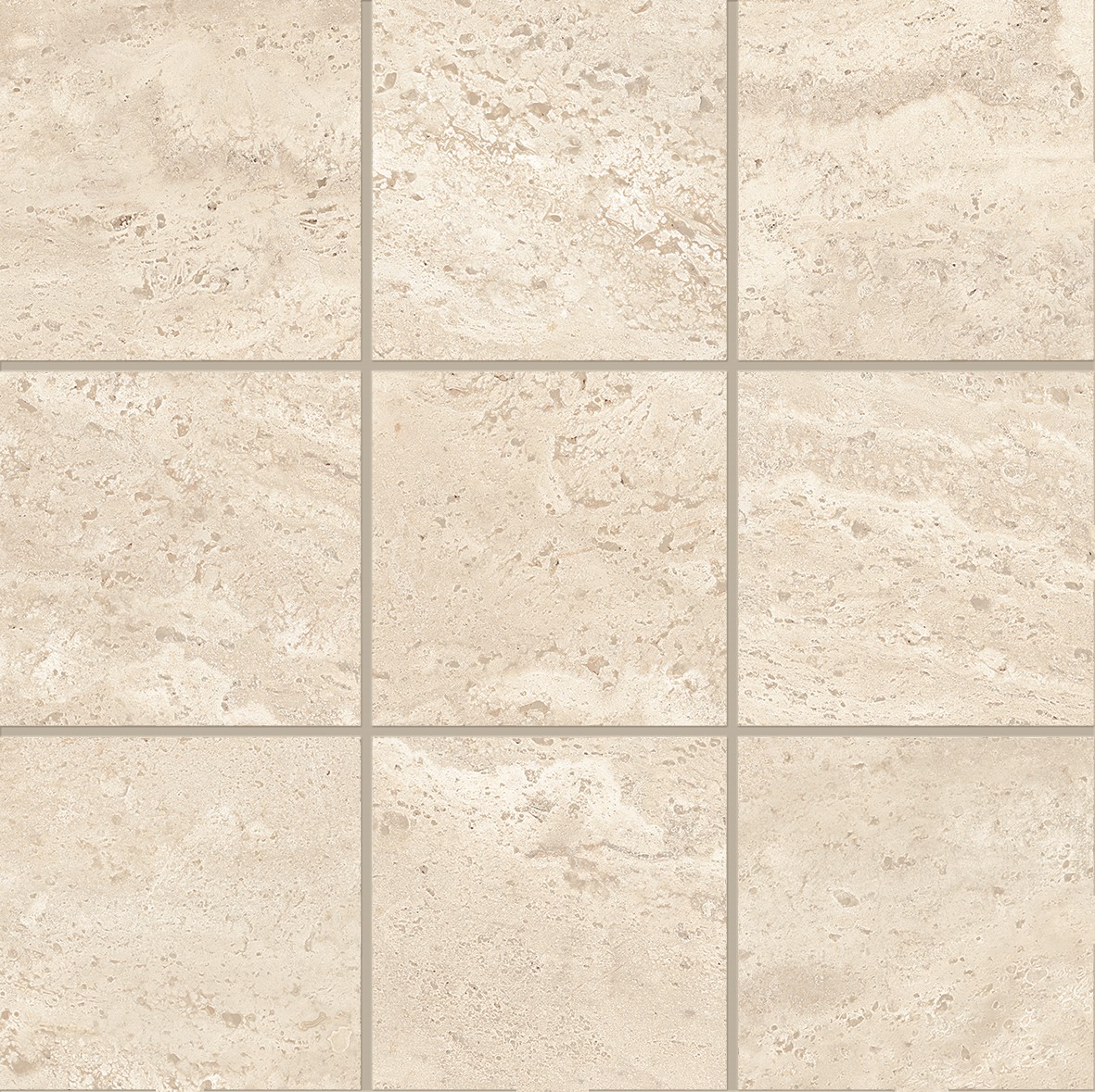 Emil Dual Travertine Mosaico White Poro Aperto 10x10 cm/Netz 30x30x0,95 cm Naturale R10B rektifiziert