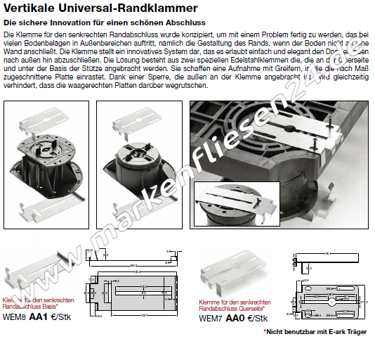 Vertikale Universal Randklammer für Mirage eBase Verlegesystem