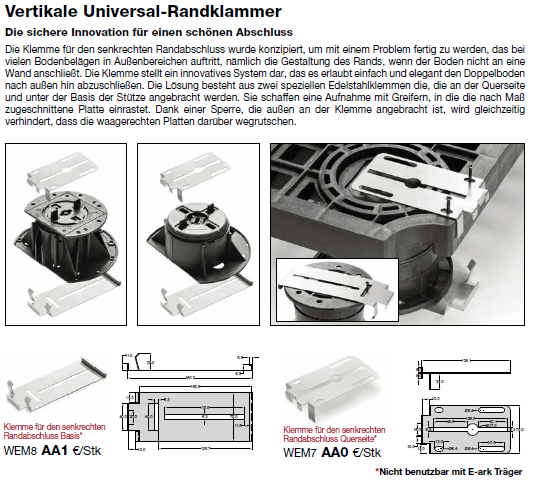 Vertikale Universal Randklammer für Mirage eBase Verlegesystem